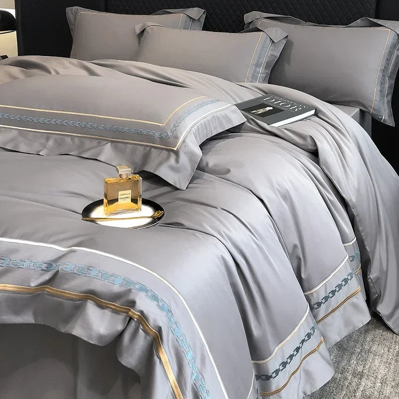 4-delige beddenset van Egyptisch katoen – Geborduurd hotelbeddengoed 0