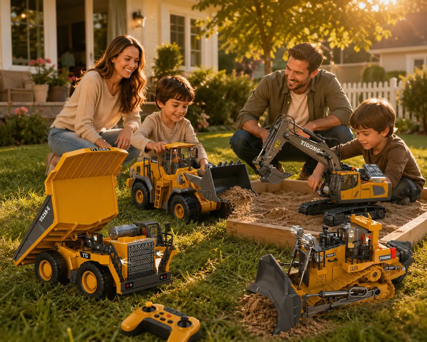 4-in-1 RC-bouwvoertuigenset – Graafmachine, wiellader, bulldozer en kiepwagen (schaal 1:24) 0