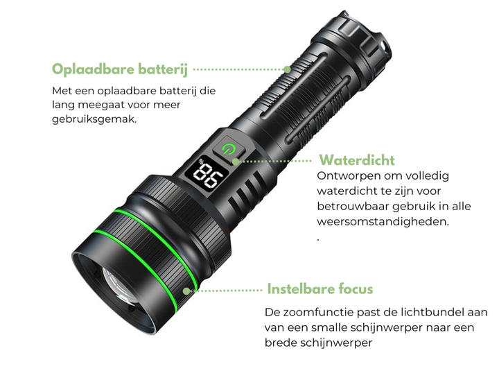 LumoForce – LED Zaklamp Zoombaar 3000m Aluminium – Extreem Helder Outdoor VestraGear