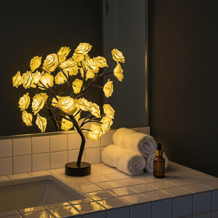 Lighted Rose Tree Lamp – Tabletop Tree With Glowing Rose Blossoms Tevako