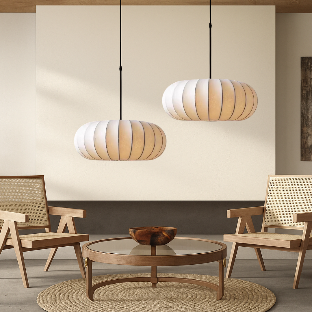 Lámpara de techo Verona – Pantalla de seda hecha a mano con luz cálida y diseño minimalista