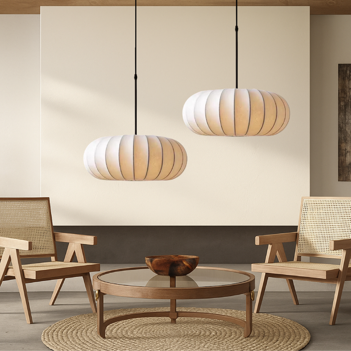 Lámpara de techo Verona – Pantalla de seda hecha a mano con luz cálida y diseño minimalista