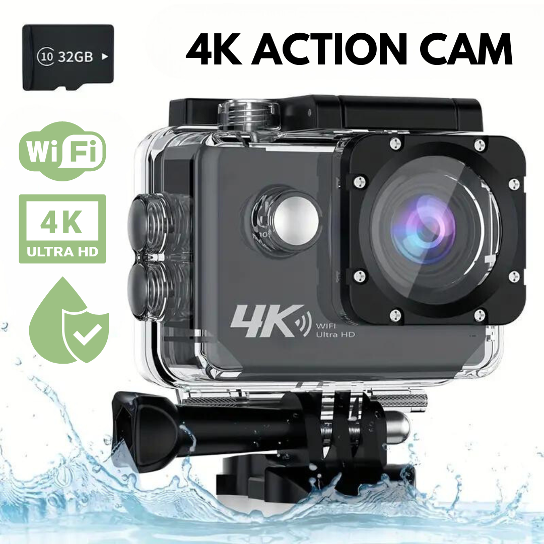 VisioCam – Cámara de acción 4K con Wifi e funda impermeable – Inclúe accesorios