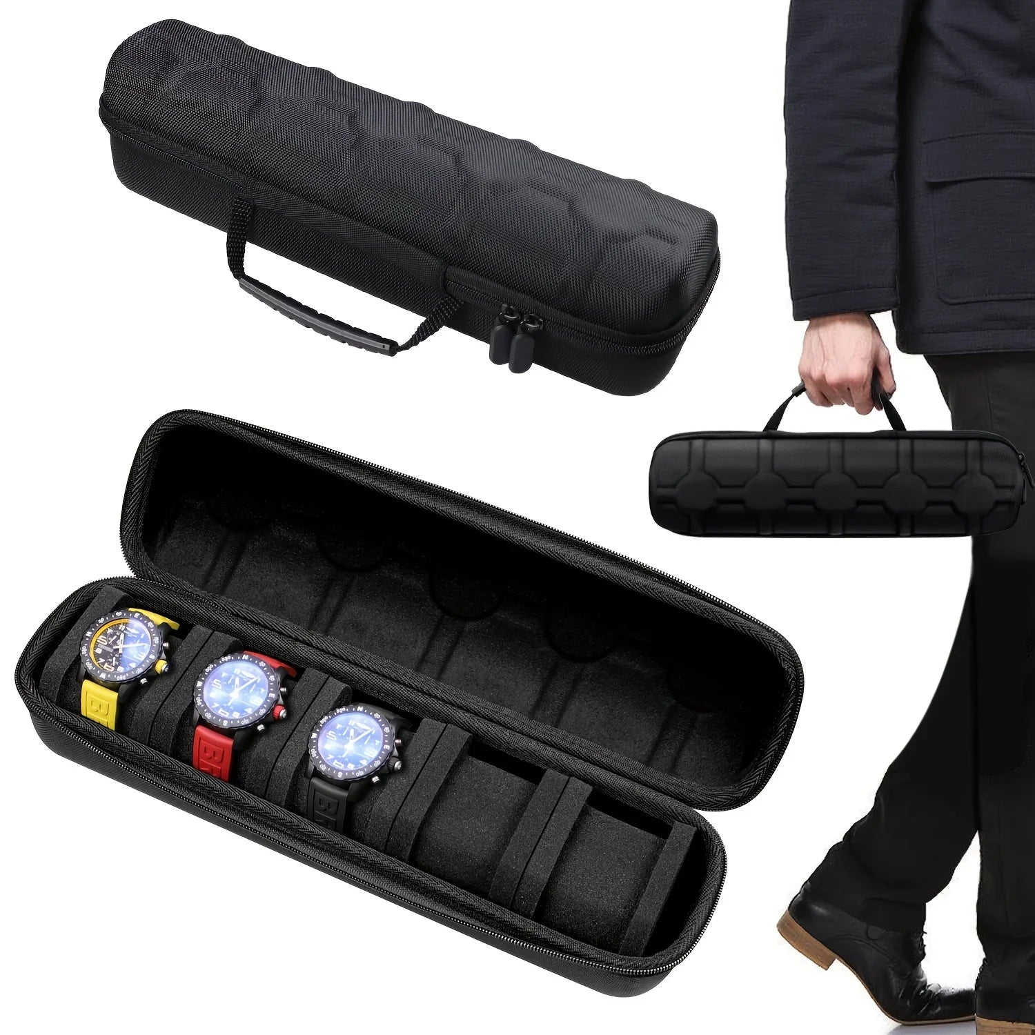5-Grid Hard Shell Watch Organizer - Portable Travel Case for Men's Watches 0