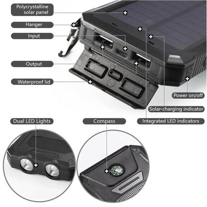 500000mAh Zonne-oplader Waterdichte Power Bank Extern 8