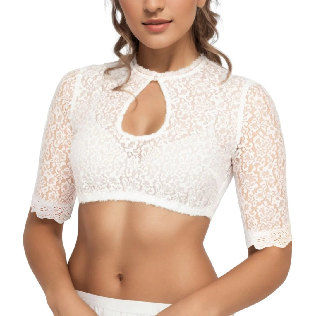 Bergtracht – Blouse dirndl blanche pour femmes en mélange de coton – style Oktoberfest