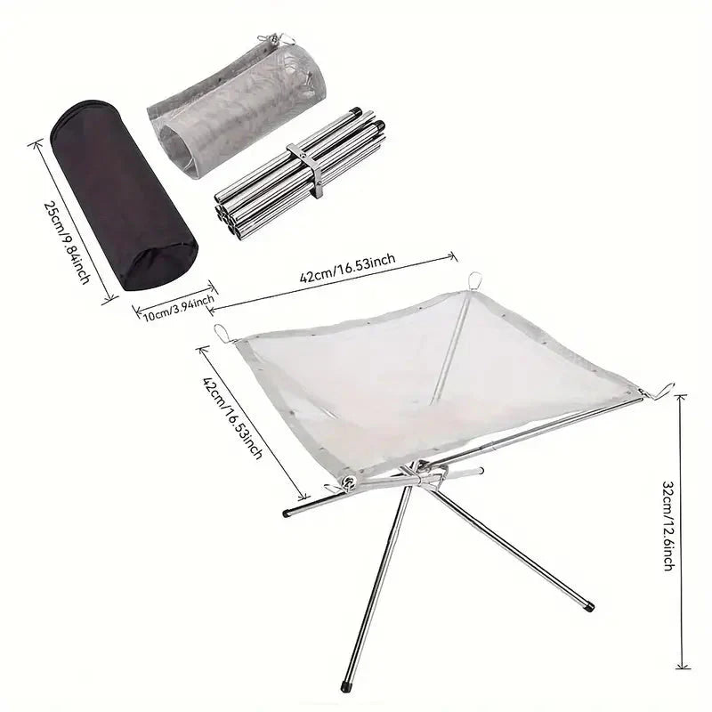 FireFlex – Support de feu de camp pliable en acier inoxydable – Portable pour l&