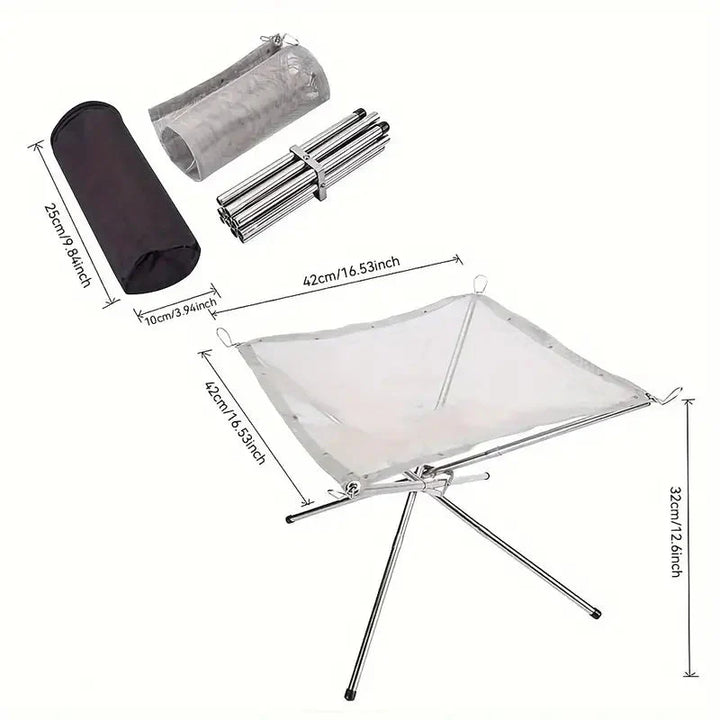 FireFlex – Support de feu de camp pliable en acier inoxydable – Portable pour l&