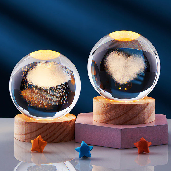 CrystalGlow lampada notturna – sfera di cristallo 3D con luce calda