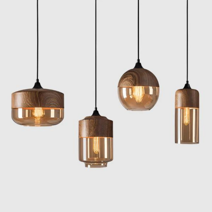 Lunora – Scandinavische plafondlamp hout &amp; glas – modern en sfeervol