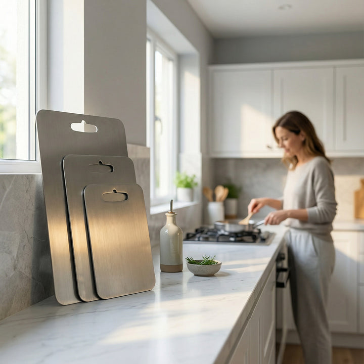 Tabla de cortar de titanio – Diseño de cocina duradero y fácil de mantener