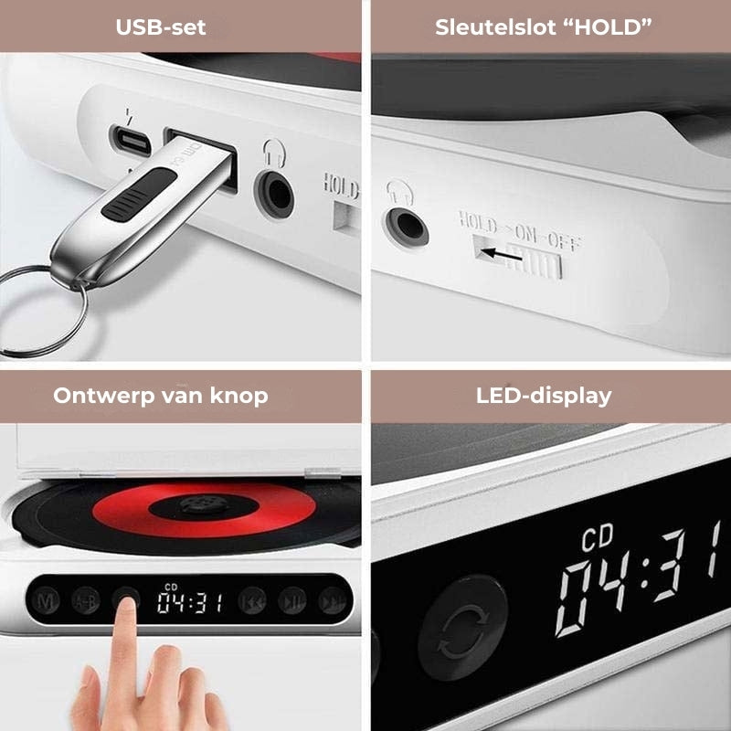 Leitor de CD Portátil – Bluetooth 5.3, Bateria Recarregável &amp; Design Compacto