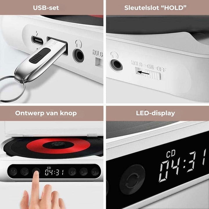 Leitor de CD Portátil – Bluetooth 5.3, Bateria Recarregável &amp; Design Compacto