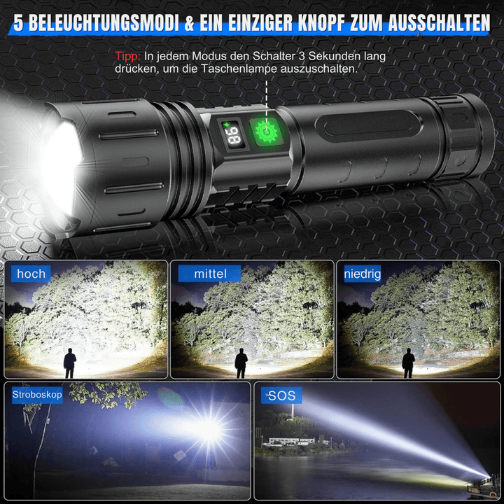 Oplaadbare LED zaklamp – Krachtige lichtbundel, meerdere standen &amp; USB-C