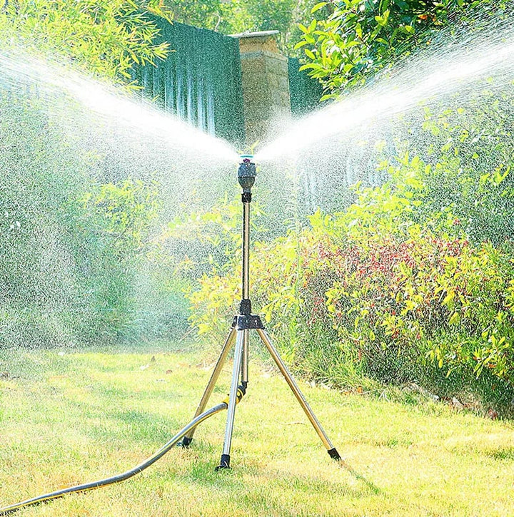 Florava Arroseur de jardin – Trépied en acier inoxydable pivotant à 360° pour pelouses