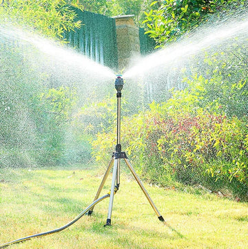 Florava Arroseur de jardin – Trépied en acier inoxydable pivotant à 360° pour pelouses
