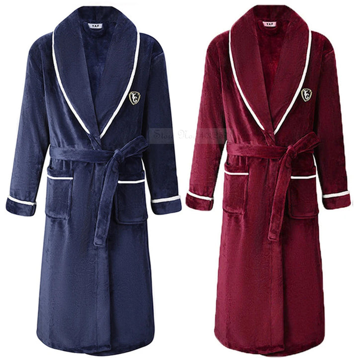 Heren badjas van flanel met V-hals en lange mouwen – Comfortabele homewear Vestragear