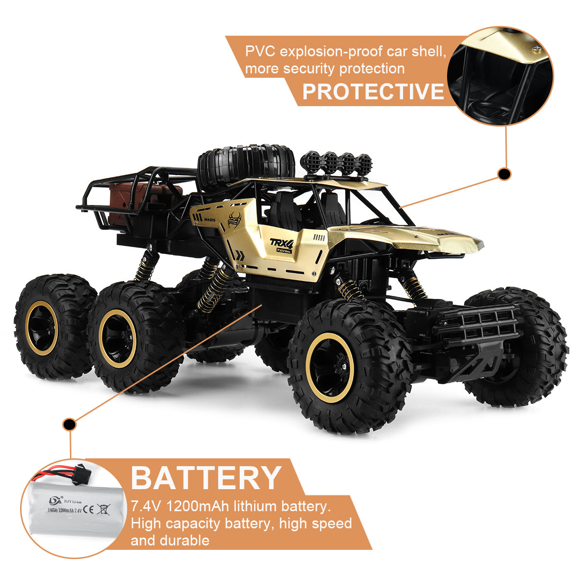 Rovaro – Monstertruck RC 6WD 1:12 con LED & 52 km/h – Potente fuoristrada
