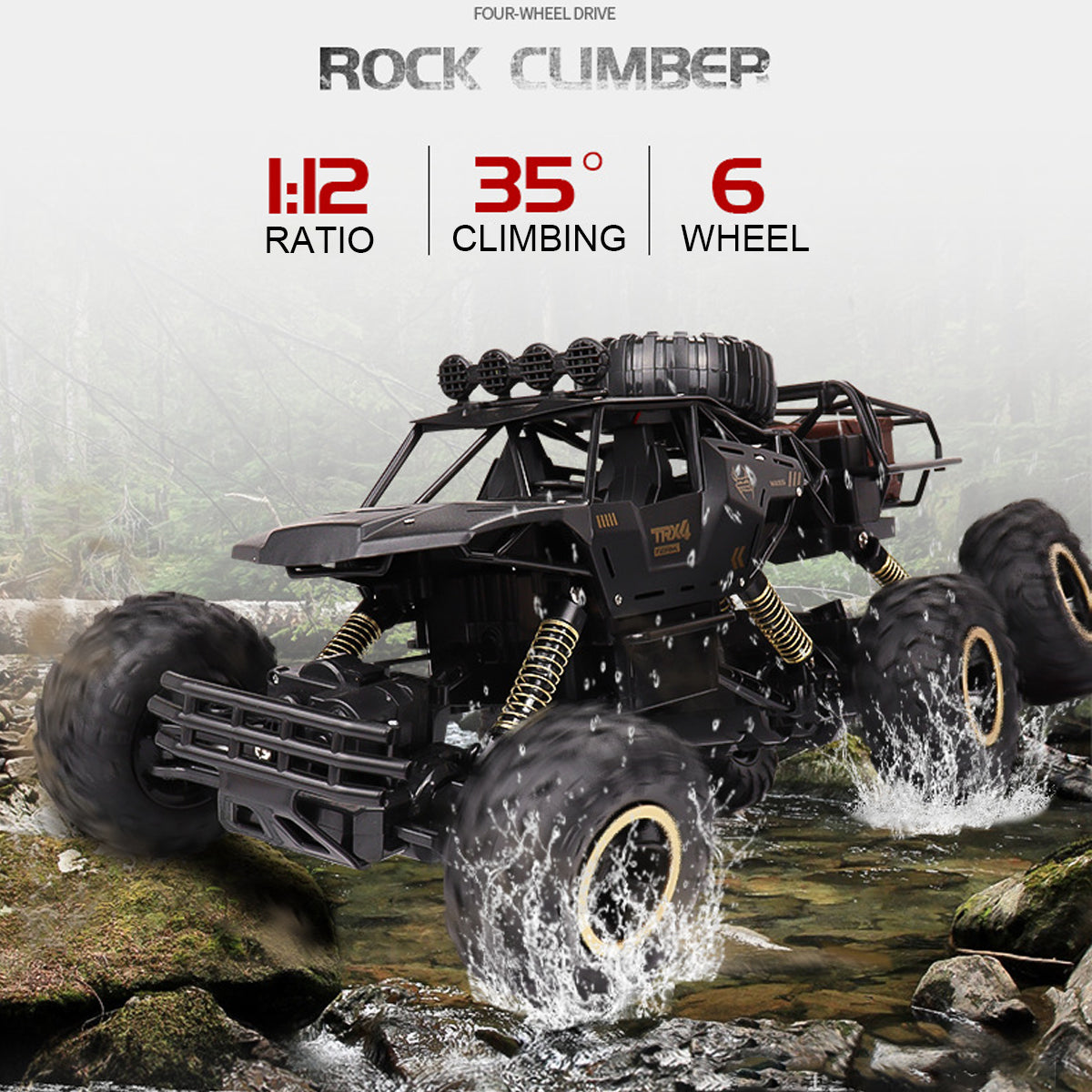 Rovaro – Monstertruck RC 6WD 1:12 con LED & 52 km/h – Potente fuoristrada