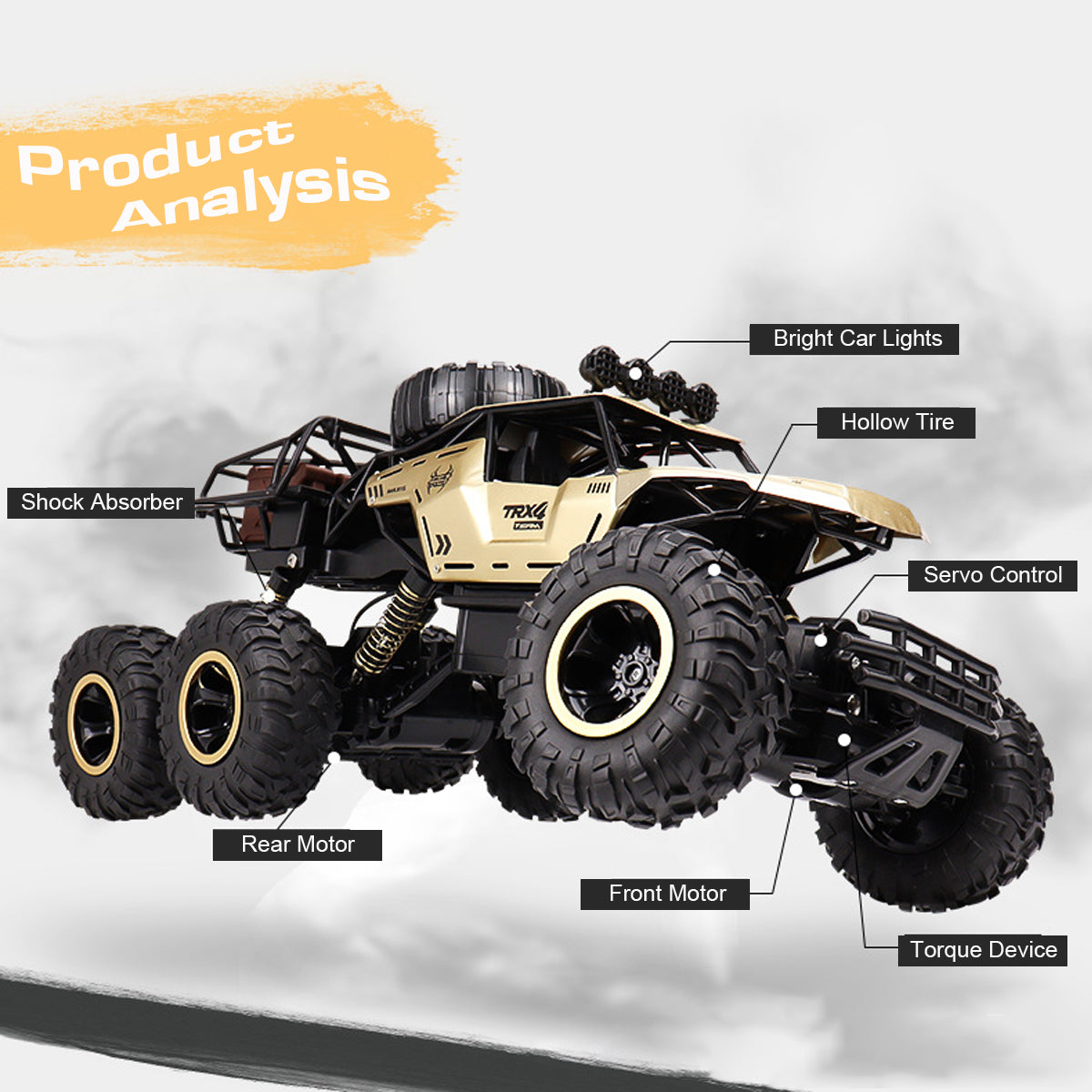 Rovaro – Monstertruck RC 6WD 1:12 con LED & 52 km/h – Potente fuoristrada