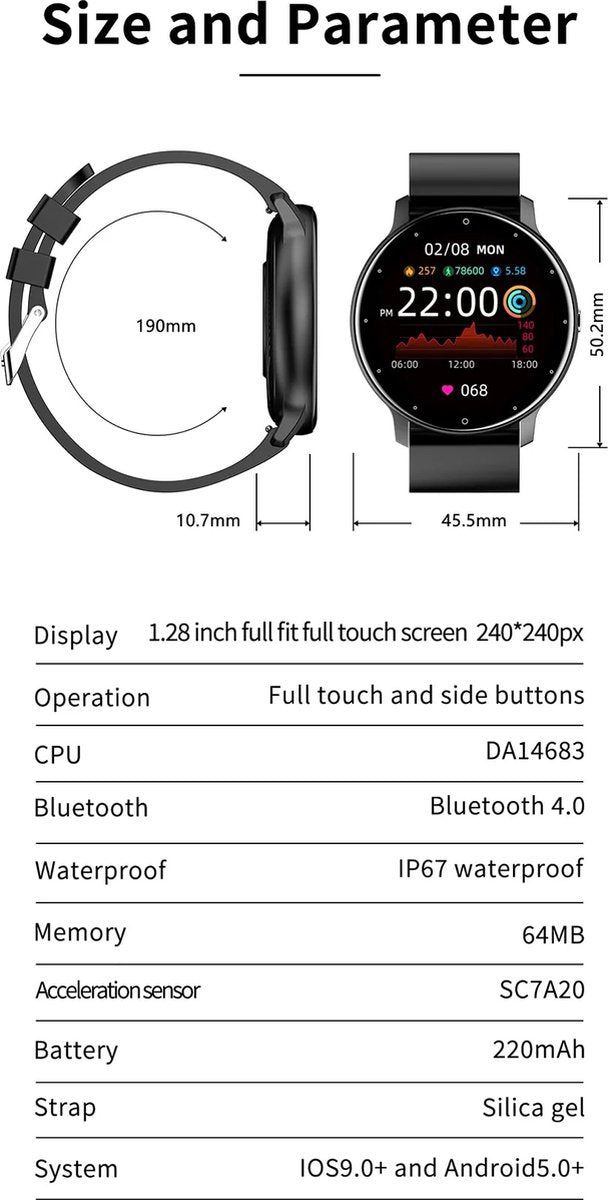 Veyro – Smartwatch met hartslag, bloeddruk & stappenteller – iOS/Android