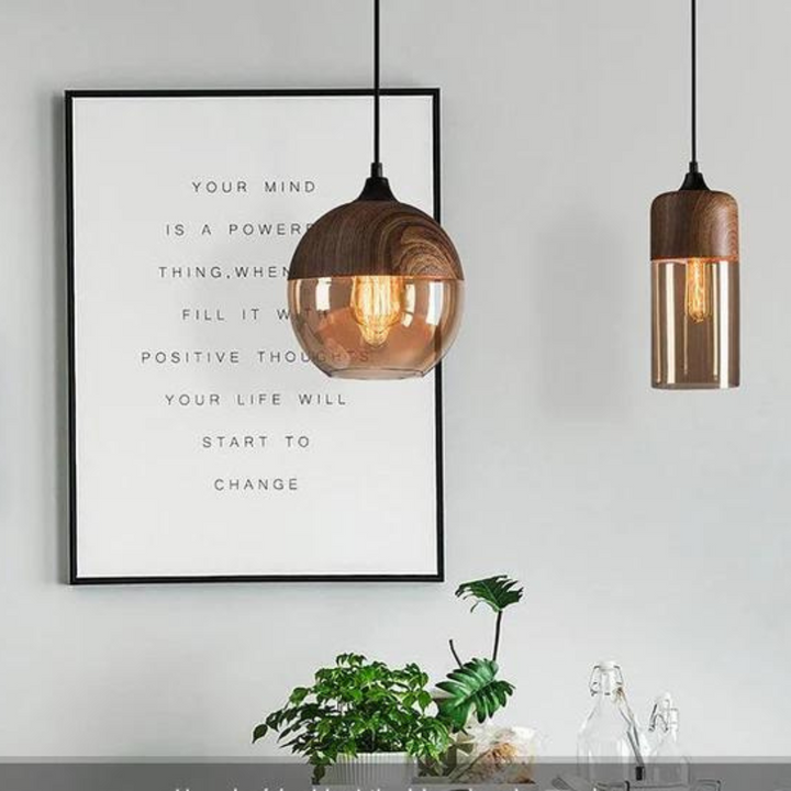 Lunora – Scandinavische plafondlamp hout &amp; glas – modern en sfeervol