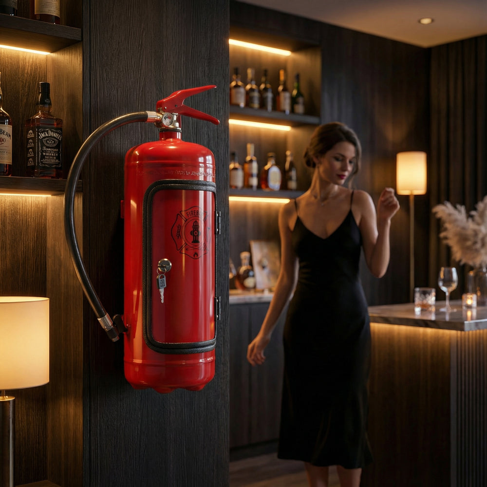 Mini Bar Kast – Verborgen Opbergbox in Brandblusser Ontwerp met Glashouders Vestragear