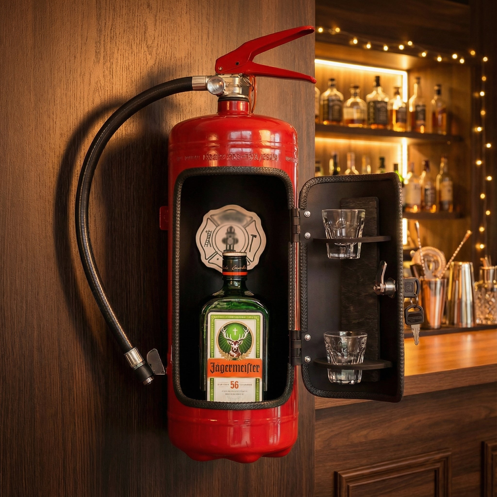 Mini Bar Kast – Verborgen Opbergbox in Brandblusser Ontwerp met Glashouders Vestragear