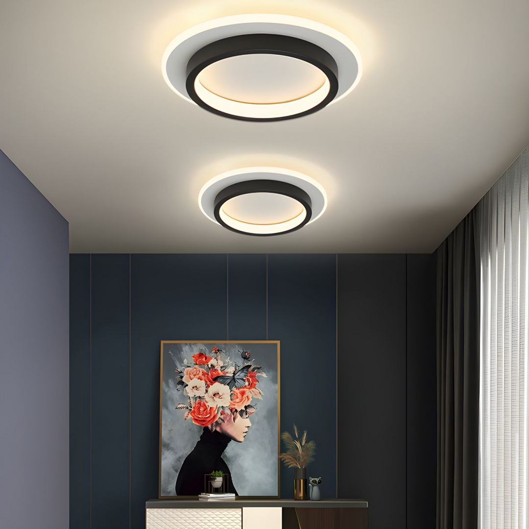 Eldaro Lámpara de techo – Lámpara de techo LED redonda de metal y acrílico con diseño moderno minimalista
