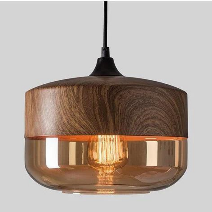 Lunora – Scandinavische plafondlamp hout &amp; glas – modern en sfeervol