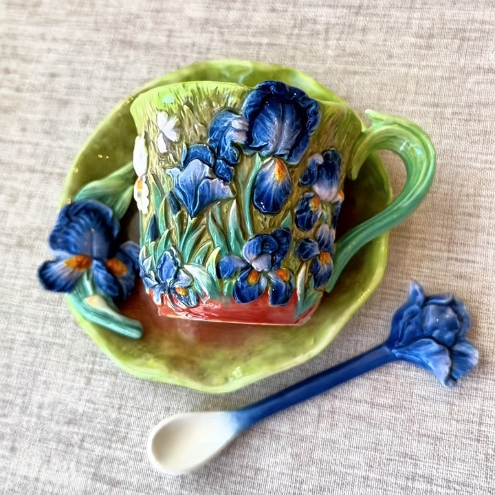 ArtSip Keramische Kop &amp; Schotel Set – Handgeschilderd 3D Design geïnspireerd op Van Gogh Vestragear