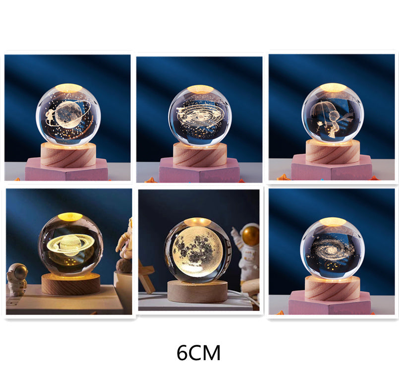 CrystalGlow lampada notturna – sfera di cristallo 3D con luce calda