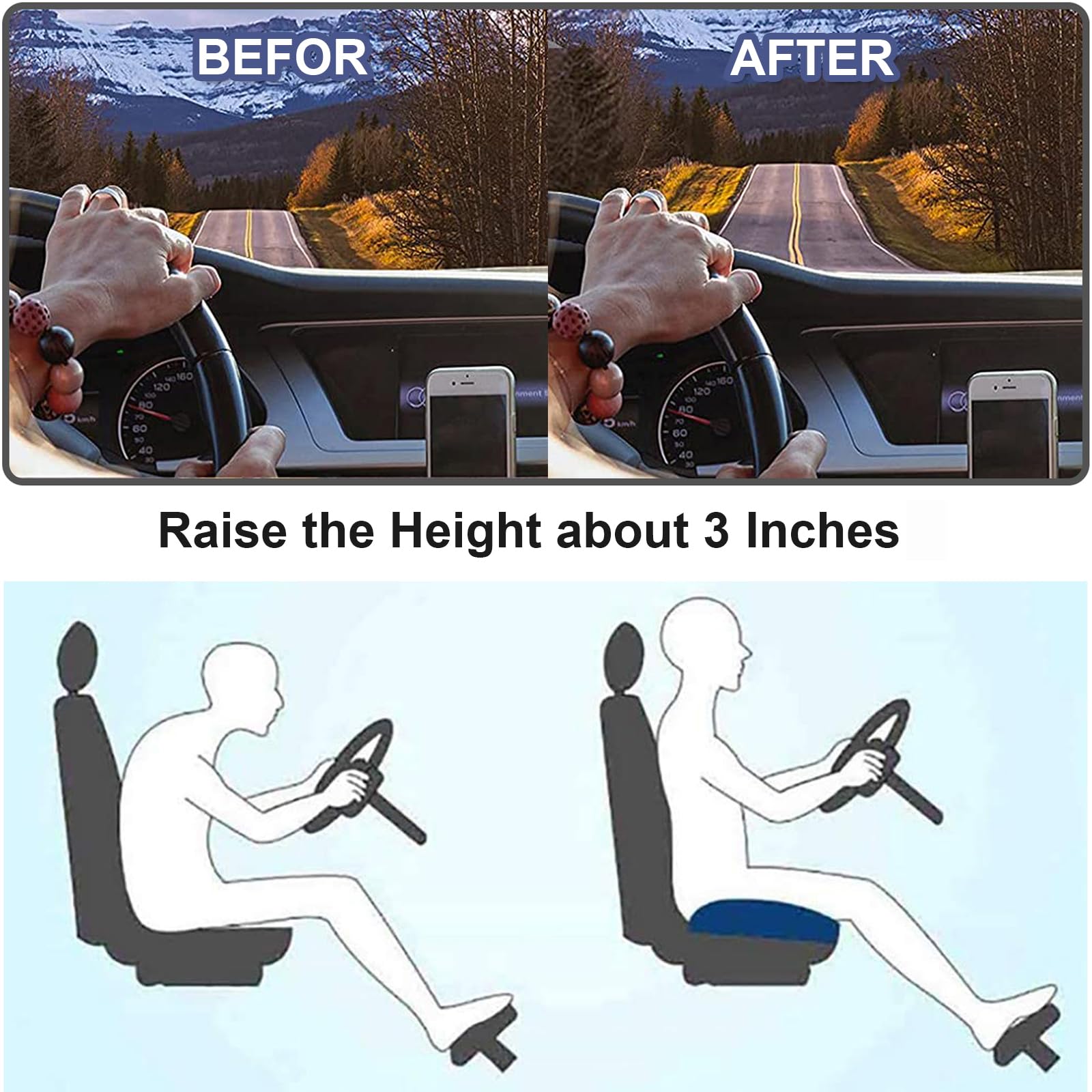 Elevora – Asiento elevador para adultos cojín ergonómico – Mejor visibilidad