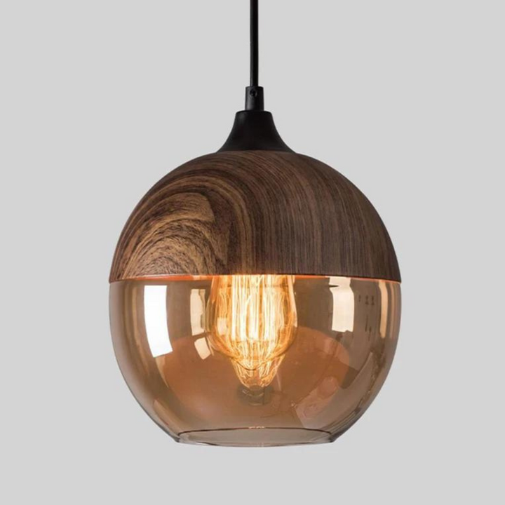 Lunora – Scandinavische plafondlamp hout &amp; glas – modern en sfeervol