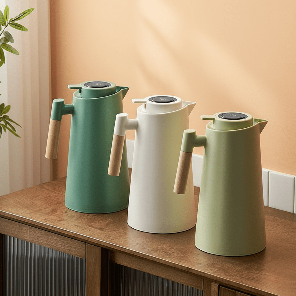 Thermoskan – Dubbelwandig, temperatuurdisplay in deksel &amp; houten handgreep