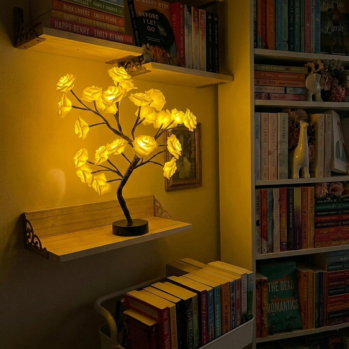 Lighted Rose Tree Lamp – Tabletop Tree With Glowing Rose Blossoms Tevako