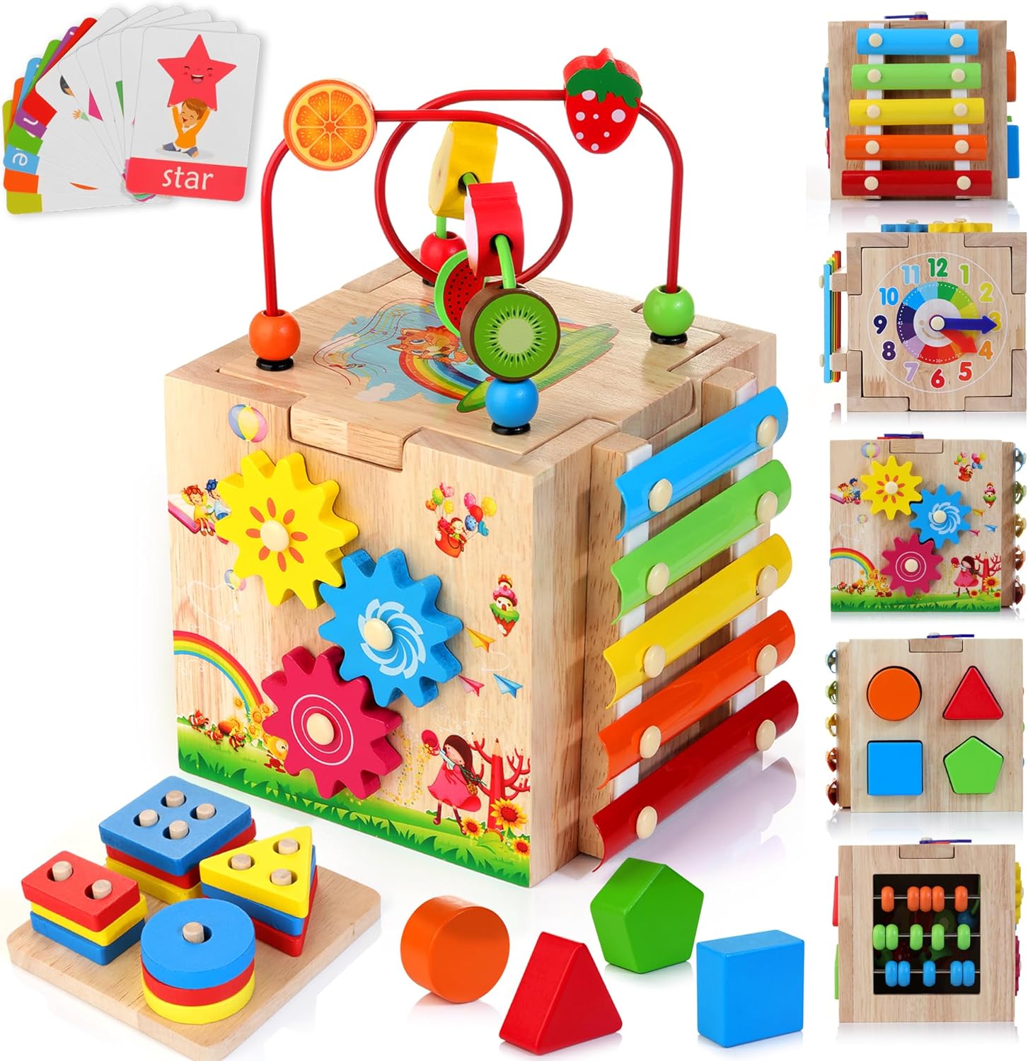 8-in-1 Montessori Speelkubus – Educatief Houten Speelgoed vanaf 18M