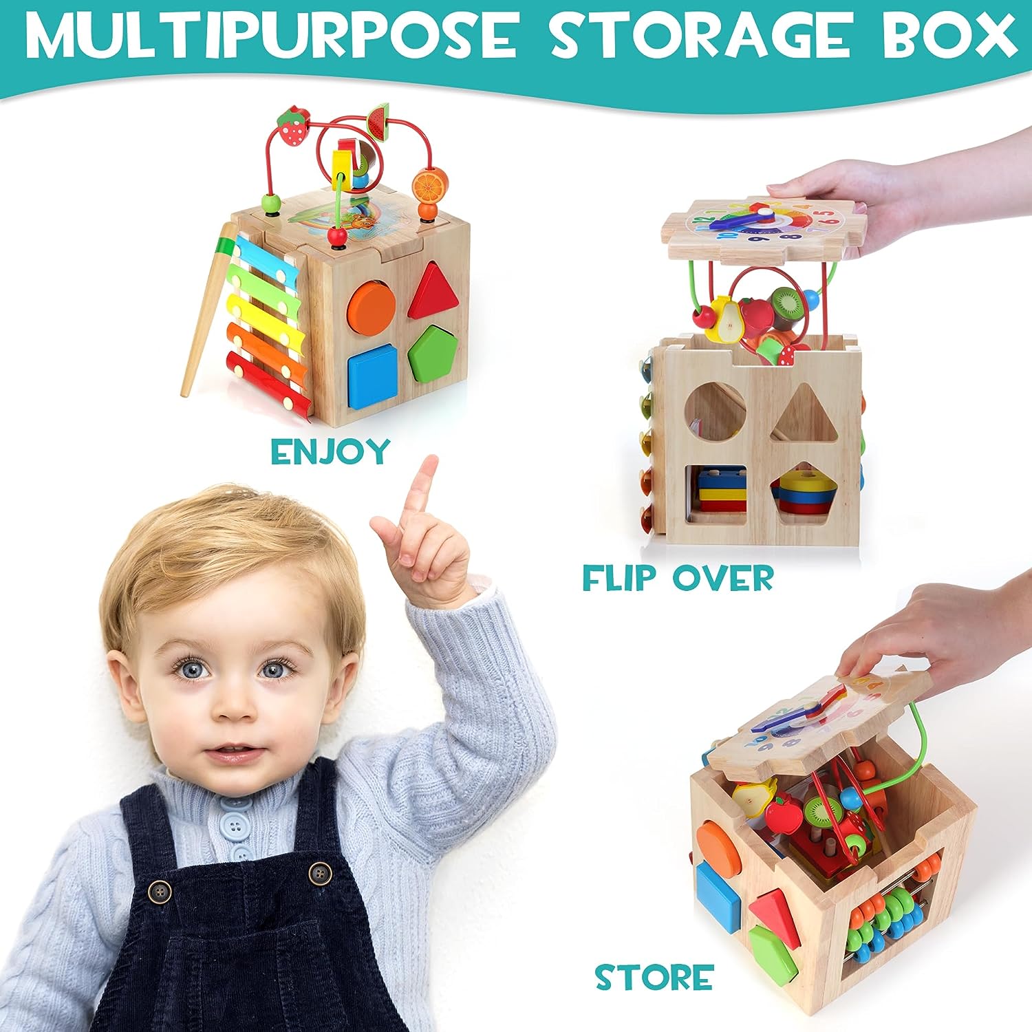 8-in-1 Montessori Speelkubus – Educatief Houten Speelgoed vanaf 18M