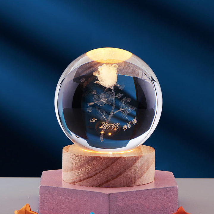 CrystalGlow lampada notturna – sfera di cristallo 3D con luce calda