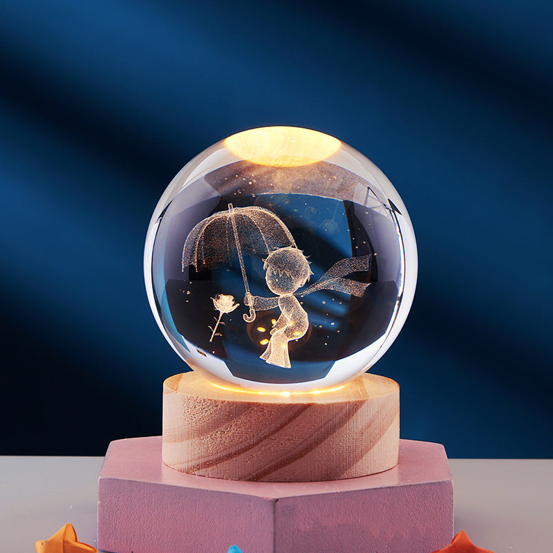 CrystalGlow lampada notturna – sfera di cristallo 3D con luce calda