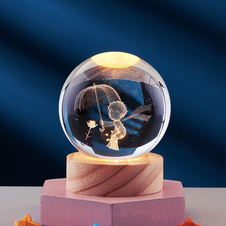 CrystalGlow lampada notturna – sfera di cristallo 3D con luce calda
