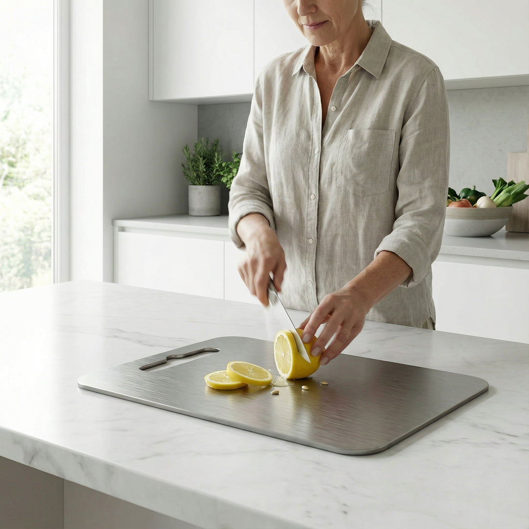Tabla de cortar de titanio – Diseño de cocina duradero y fácil de mantener