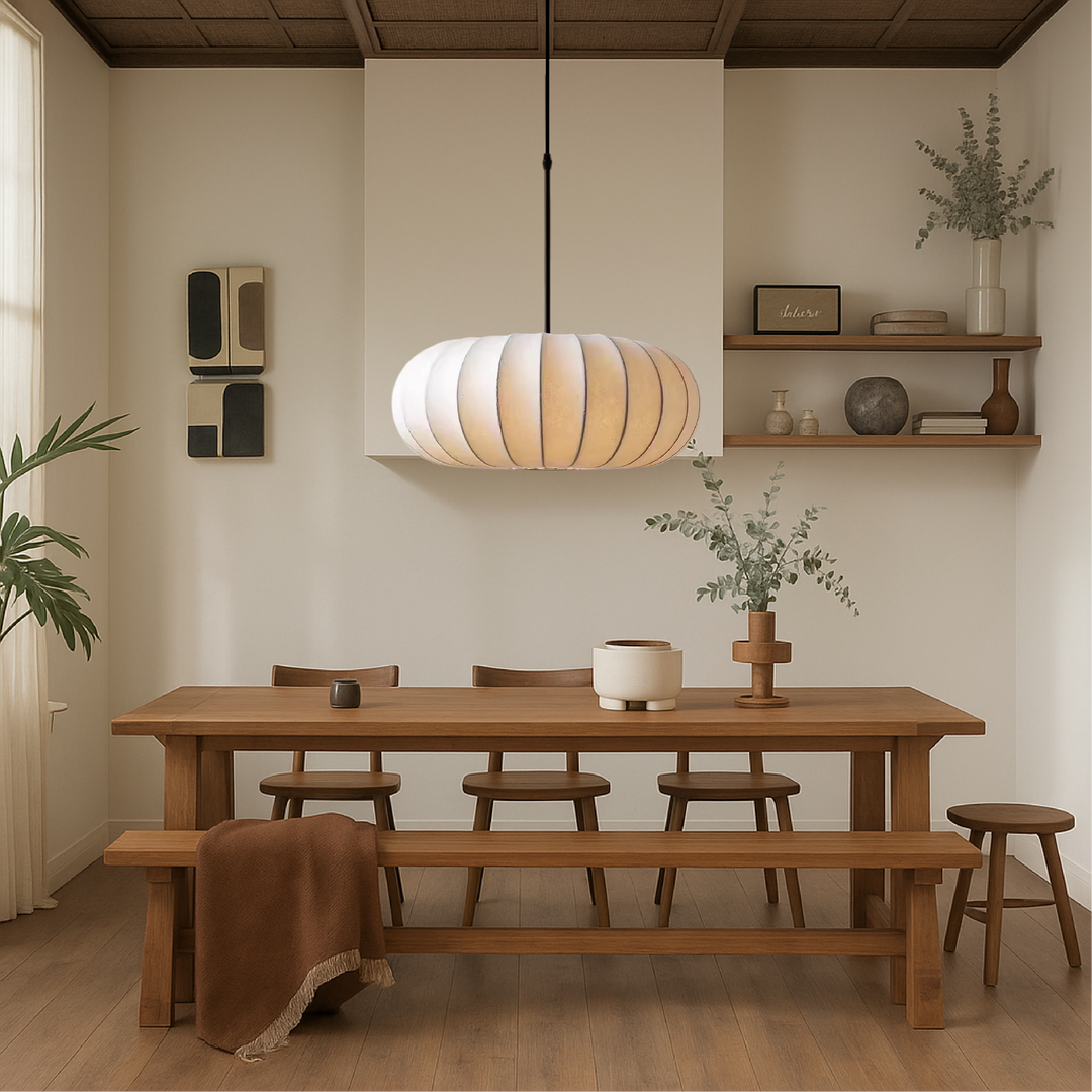 Lámpara de techo Verona – Pantalla de seda hecha a mano con luz cálida y diseño minimalista