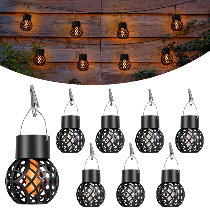 Solira – Hangende Lantaarn 4-Pack Zonne-energie &amp; Vlameffect – Tuin &amp; Balkon VestraGear