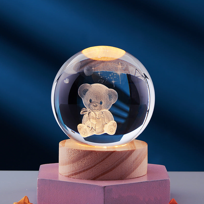 CrystalGlow lampada notturna – sfera di cristallo 3D con luce calda