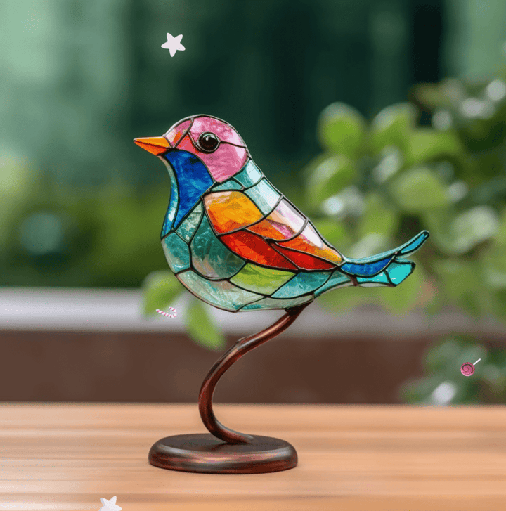 Decoração de Vitral com Pássaro – Decoração Colorida para Janelas de Interior