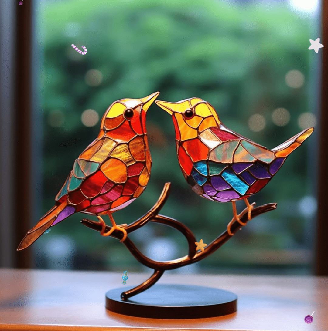 Decoração de Vitral com Pássaro – Decoração Colorida para Janelas de Interior