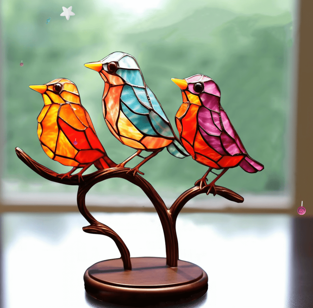 VivaBirds – Glas-in-lood vogels hangdecoratie met levendige kleuren