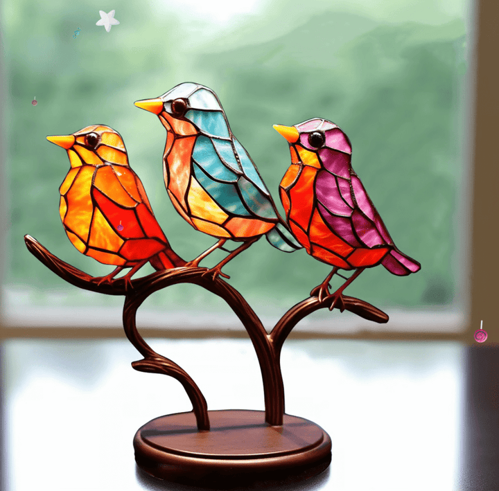 Decoração de Vitral com Pássaro – Decoração Colorida para Janelas de Interior