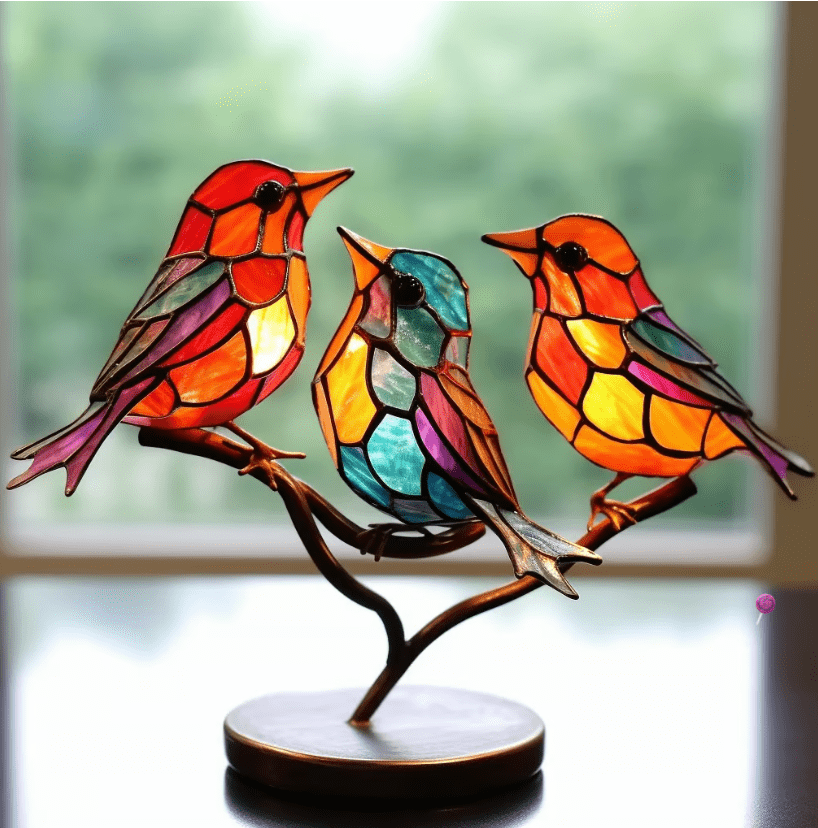 Decoração de Vitral com Pássaro – Decoração Colorida para Janelas de Interior